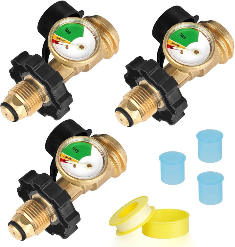 Aekops 100 lb Propane Tank Adapter, Propane Gauge for 100 lb Propane Tank, Universal Fit Pol to Qcc1 Propane Tank Adapter Converts Pol to Qcc1 / Type 1 - Old to New Connection Type, Solid Brass (3PC) - Image 1